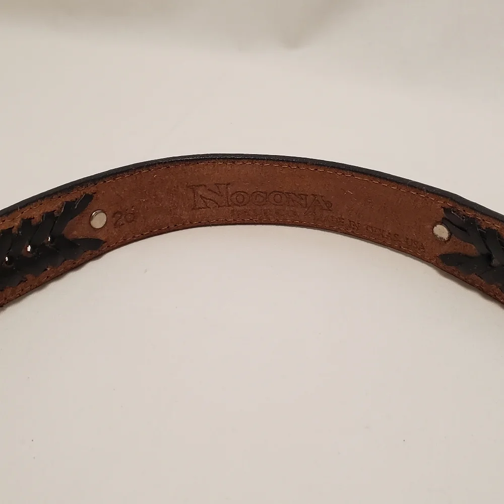 Nocona Western Black Leather Belt Made in USA Woven Embossed Embellishments